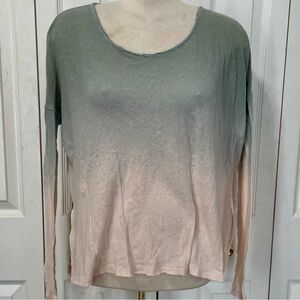 Free People Green and Cream Ombre Long Sleeve Top